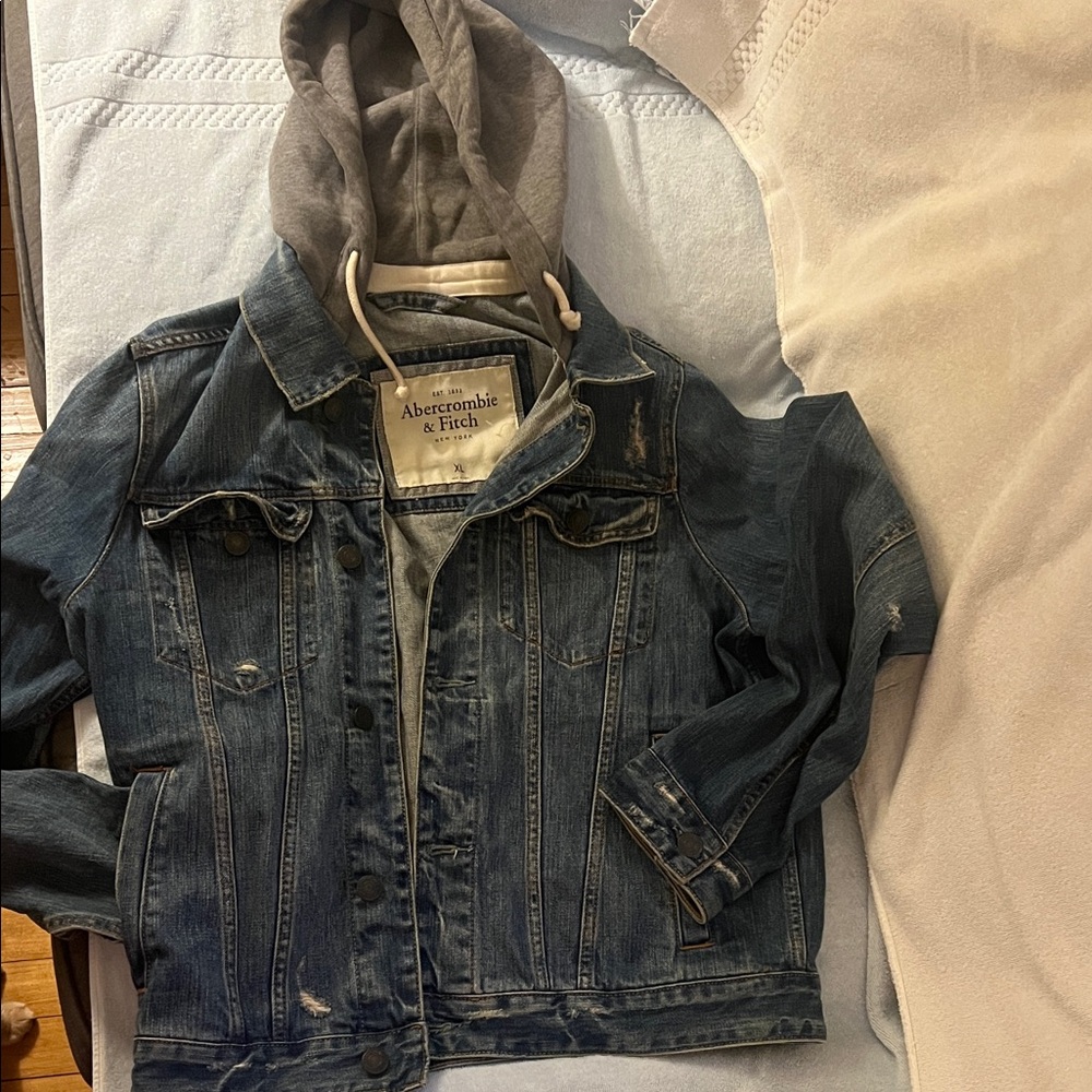 Abercrombie & Fitch Blue Denim Jacket with Gray Hoodie